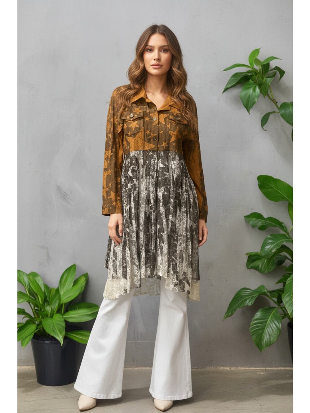 Origami Cognac Faux Suede Lace Cardigan Small/Medium